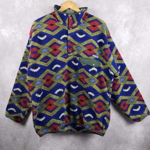 Vintage 2014 Patagonia Synchilla Snap-T Slowfoot Aztec Print Cobalt Blue LARGE